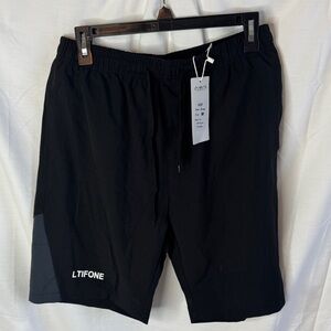 Men's Black Athletic Drawstring Shorts with Side Panel
